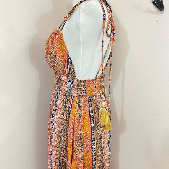 En Creme Boho Mixed Print Floral Stripe Halter Dress S NEW - Picture 4 of 10